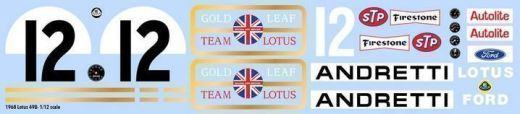 Indycals Decal Lotus 49B Andretti #12 Gold Leaf